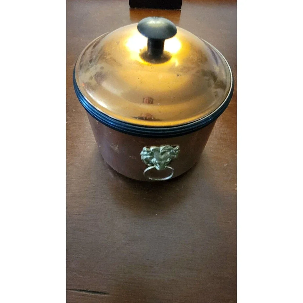 Vintage Coppercraft Guild Ice Bucket w/Brass Lion Head Handles 1970's Barware